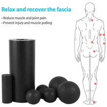 Load image into Gallery viewer, Foam Roller &amp; Massage Ball Set For Therapy, Exercise, Muscle Relief and Yoga - 5 Pcs Black

