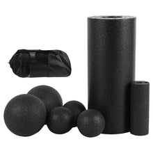 Load image into Gallery viewer, Foam Roller &amp; Massage Ball Set For Therapy, Exercise, Muscle Relief and Yoga - 5 Pcs Black
